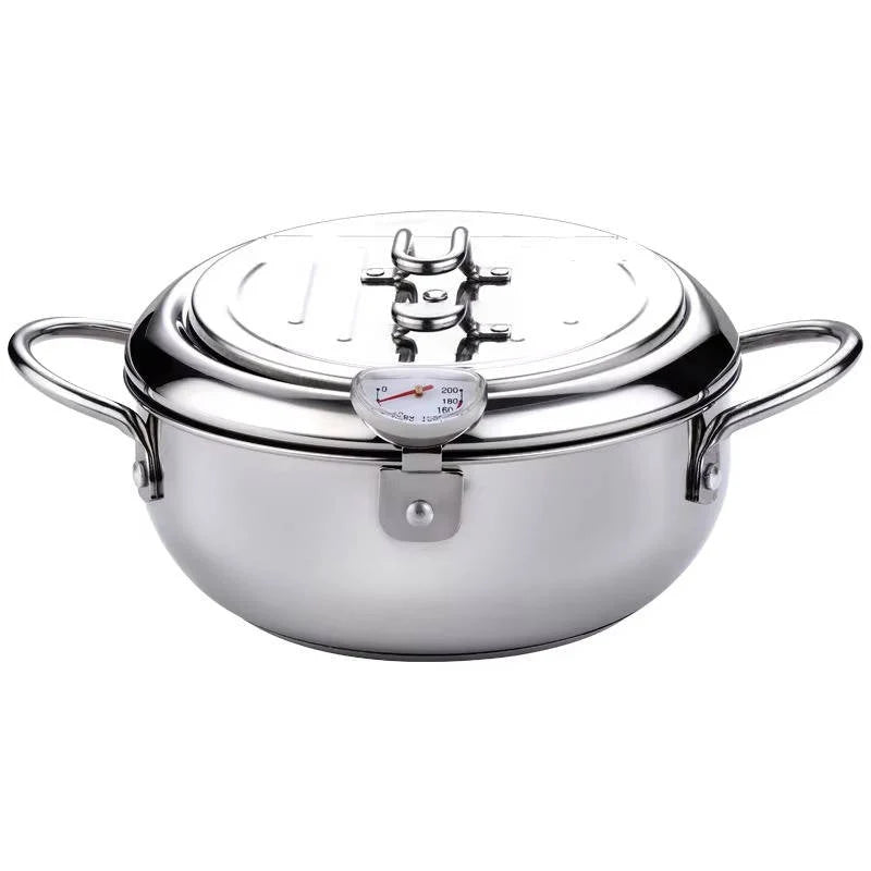 Deep Frying Pot Stainless Steel Thermometer & Splash Guard