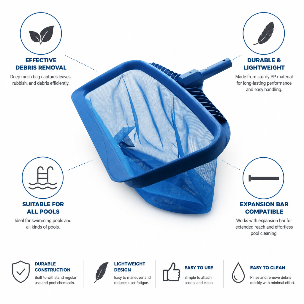 Deep Mesh Durable & Lightweight Pool Skimmer Net (Expansion Bar Compatible)