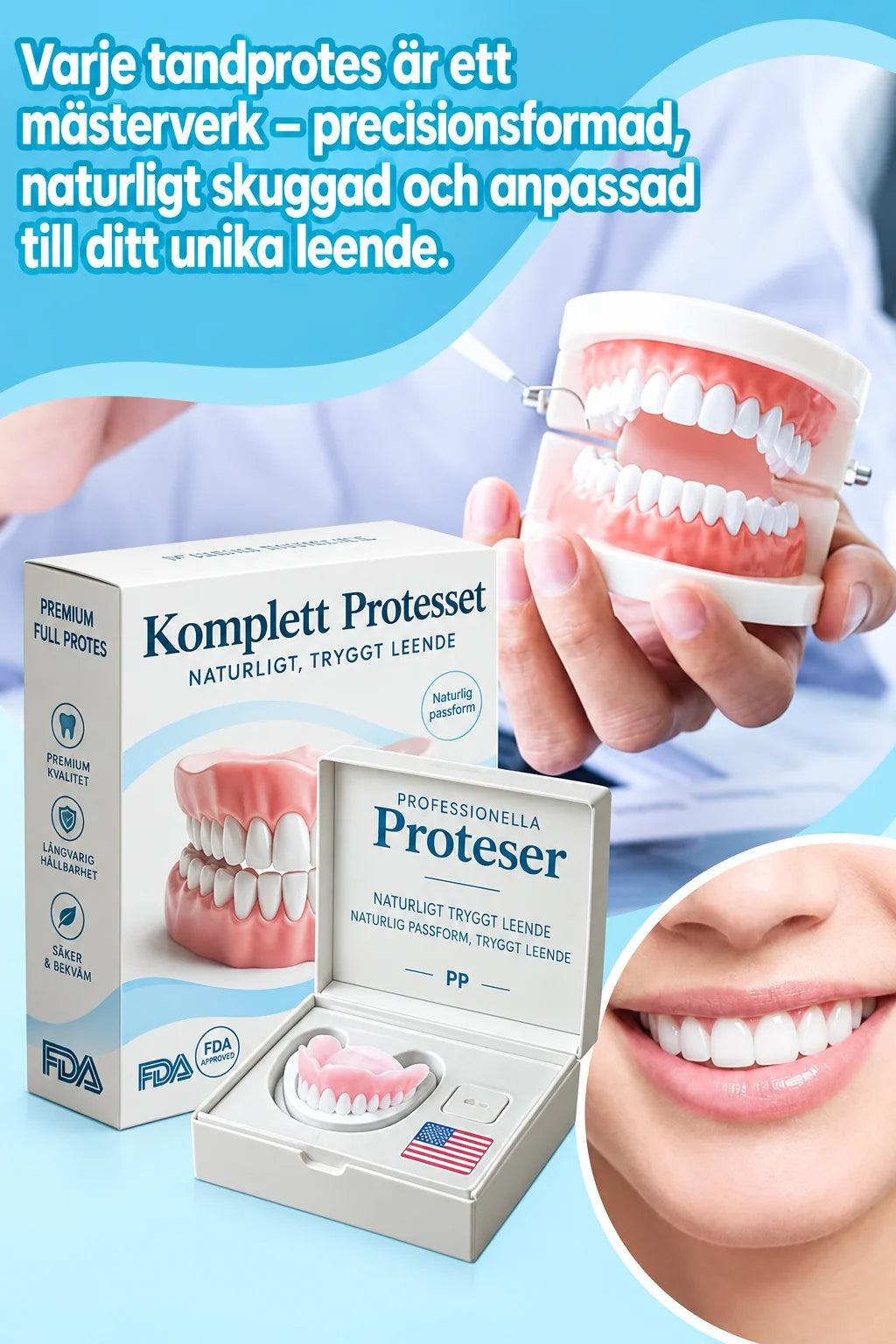 Denture Kit Warm-Water Moldable Upper & Lower Set