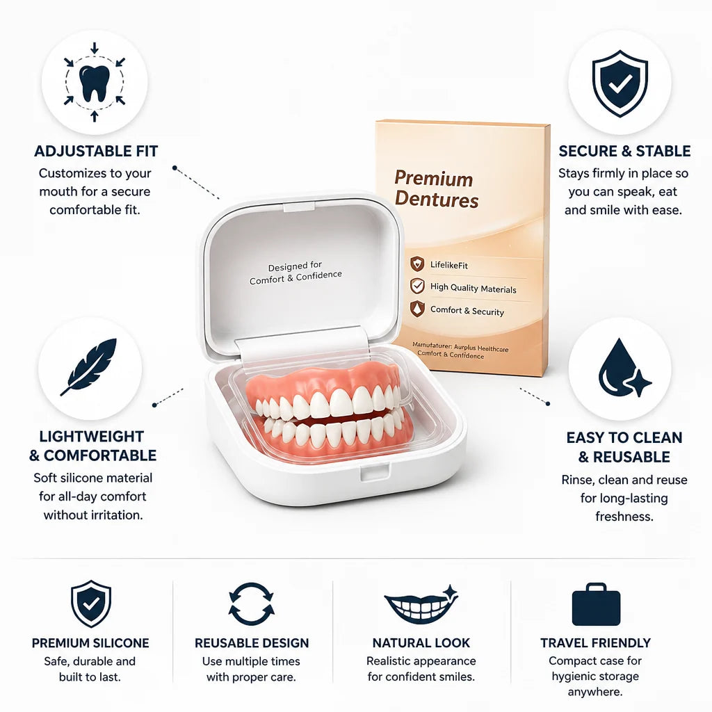 Denture Set Adjustable Silicone Reusable & Easy to Clean