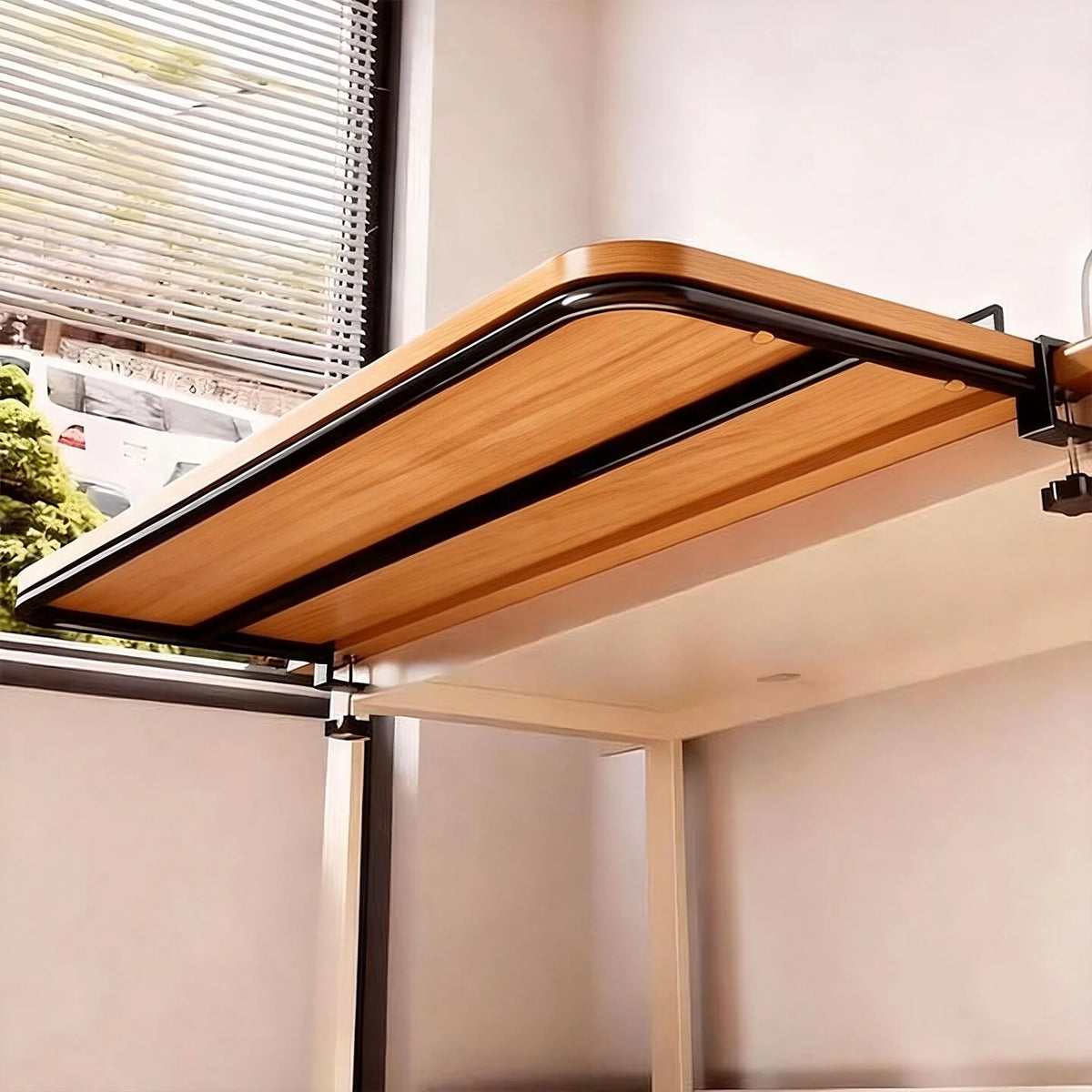 Desk Extension Shelf Bamboo Clamp-On Adjustable No-Drill Mount