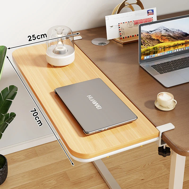 Desk Extension Shelf Bamboo Clamp-On Adjustable No-Drill Mount
