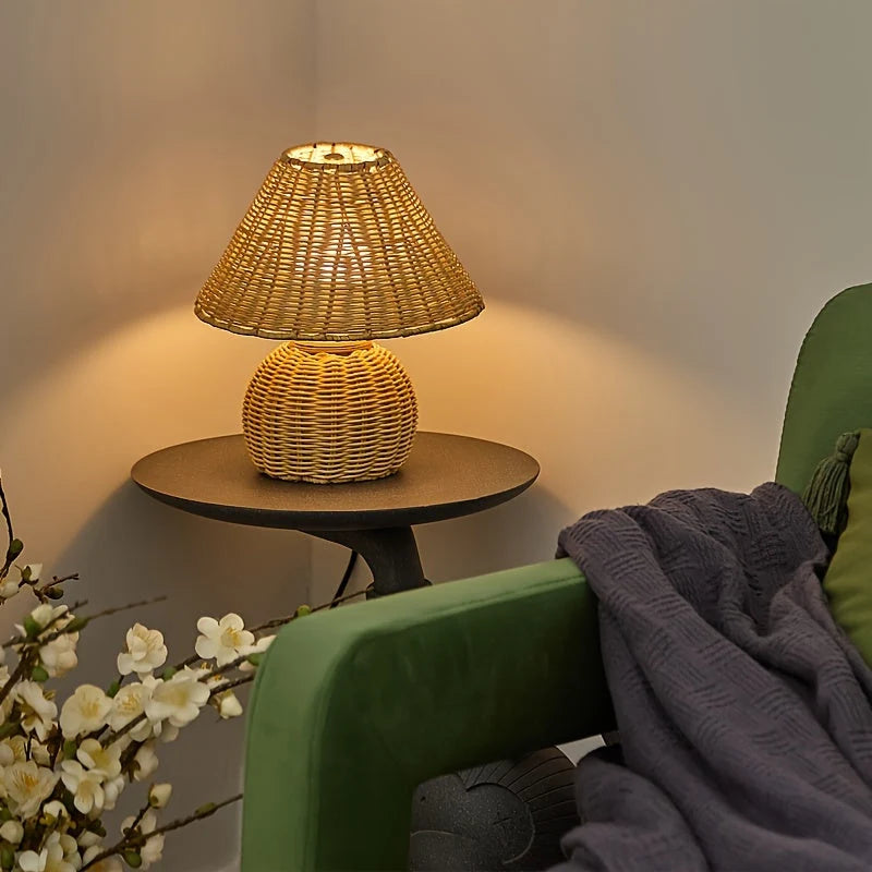 Desk Lamp Handwoven Bamboo USB Powered Shadow Patterns