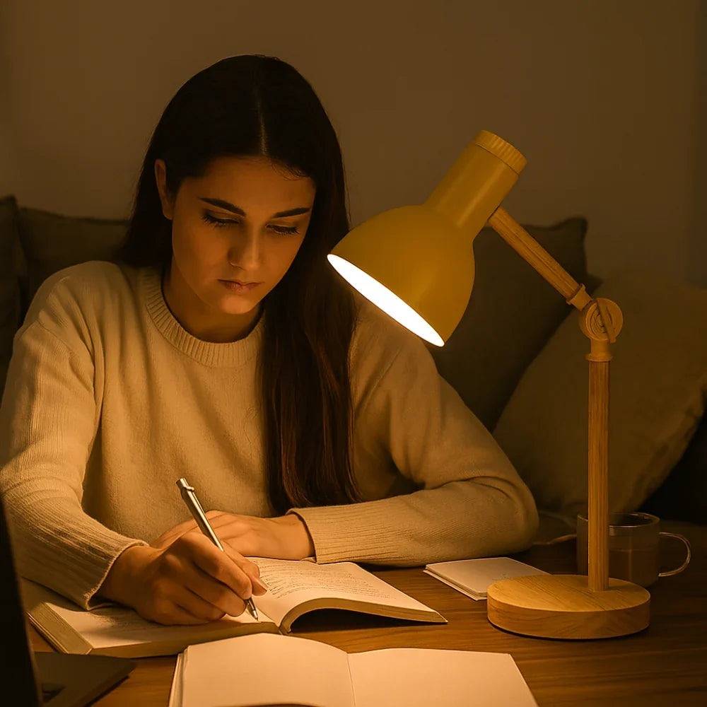 Desk Lamp Solid Wood Adjustable Arm Weighted Base