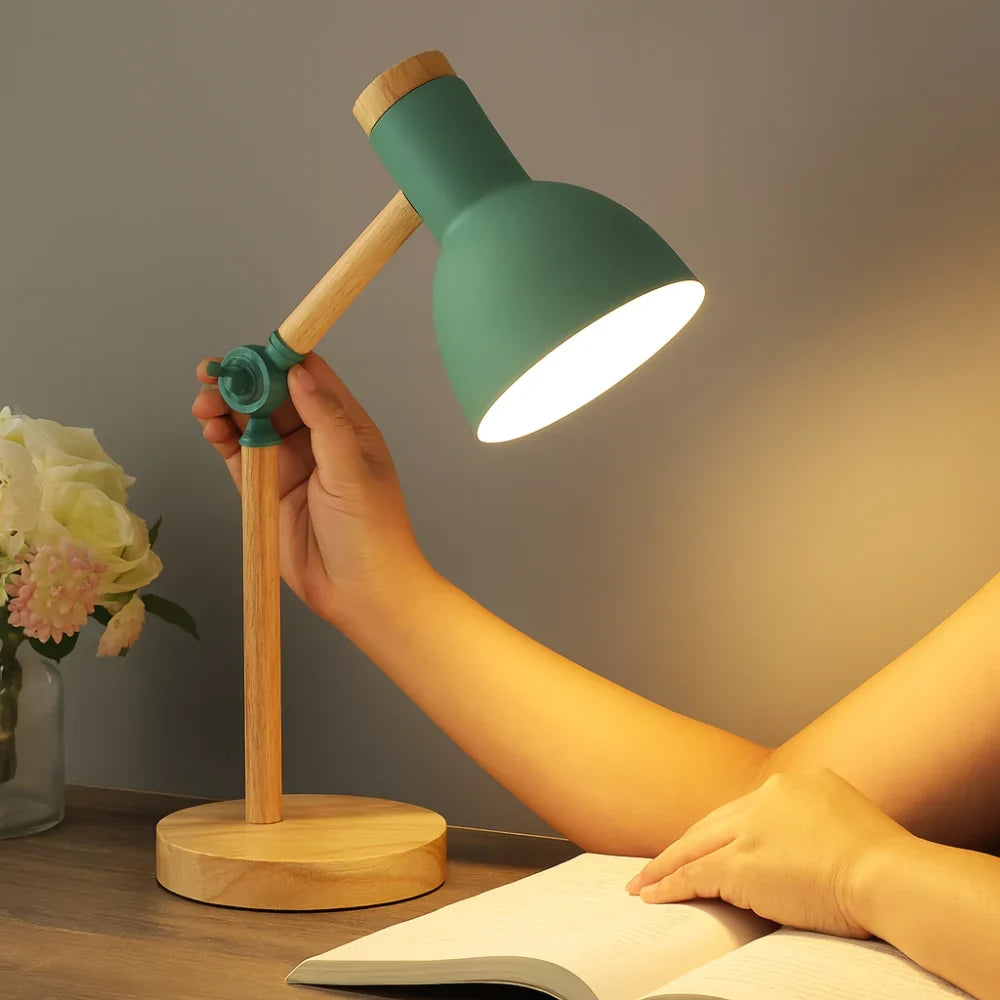 Desk Lamp Solid Wood Adjustable Arm Weighted Base