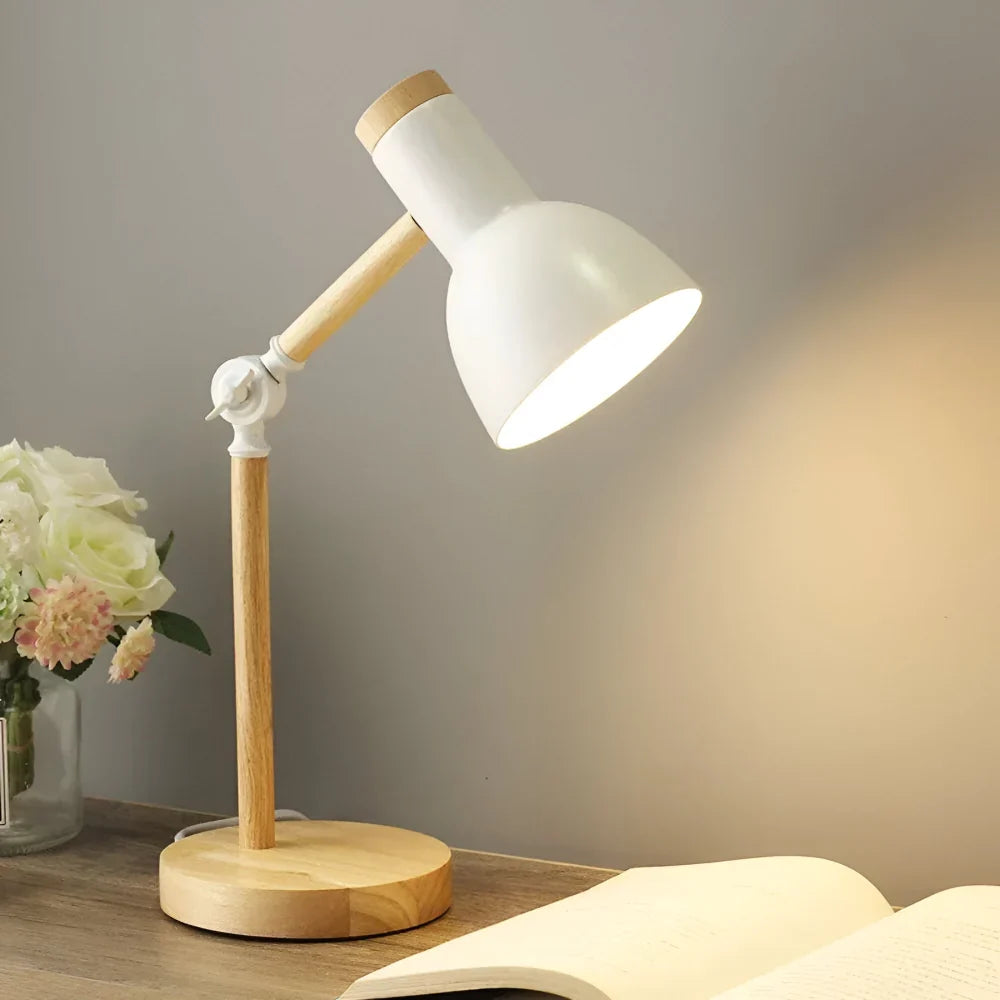 Desk Lamp Solid Wood Adjustable Arm Weighted Base