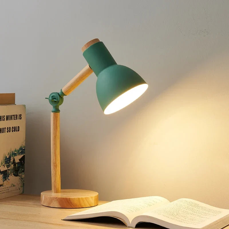 Desk Lamp Solid Wood Adjustable Joints Warm Light