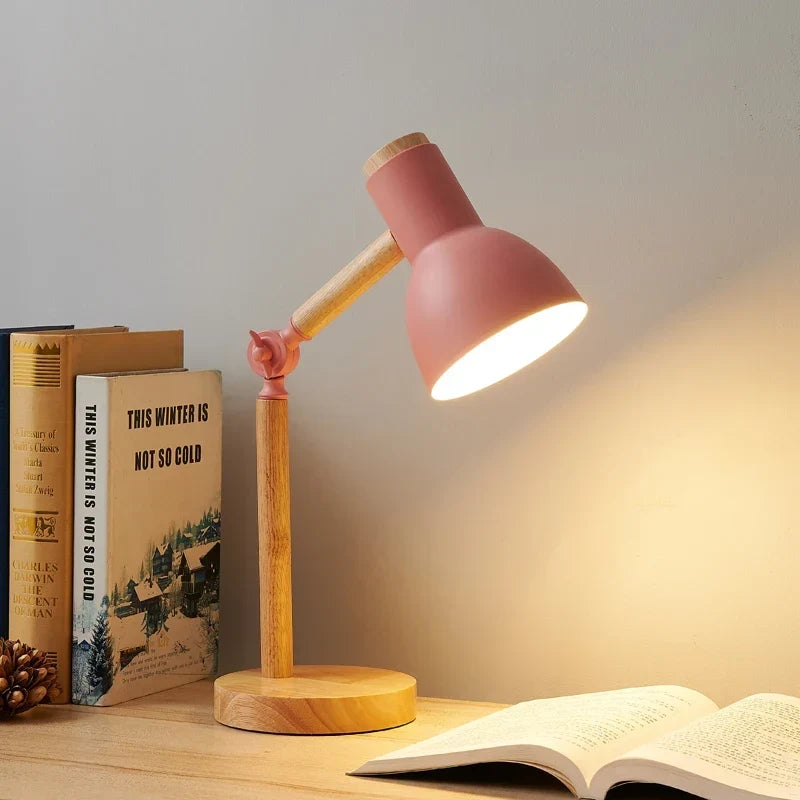 Desk Lamp Solid Wood Adjustable Joints Warm Light