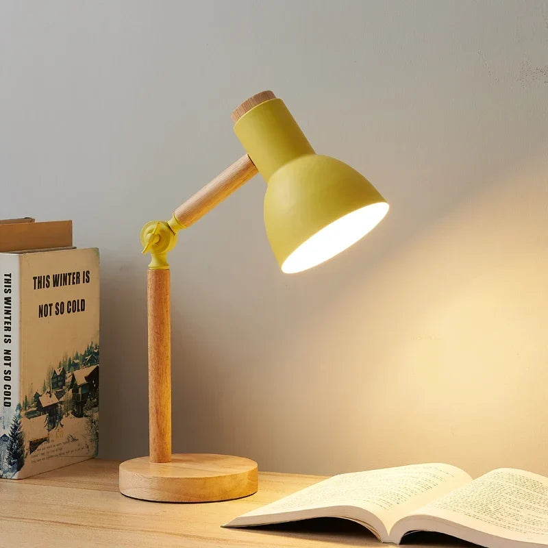 Desk Lamp Solid Wood Adjustable Joints Warm Light