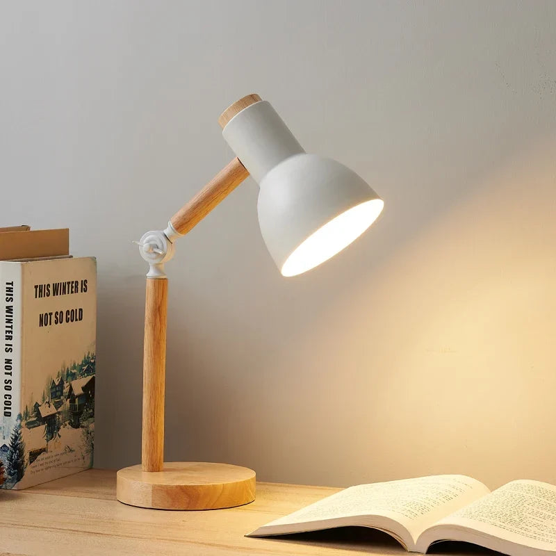 Desk Lamp Solid Wood Adjustable Joints Warm Light