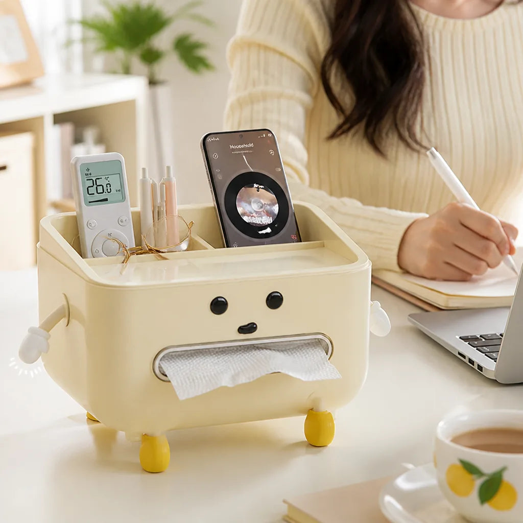 Desk Organizer 4 Compartments Paper Towel Dispenser & Phone Stand