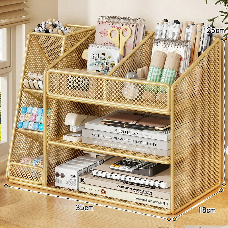 Desk Organizer Metal Mesh Angled Compartments Non-Slip Base