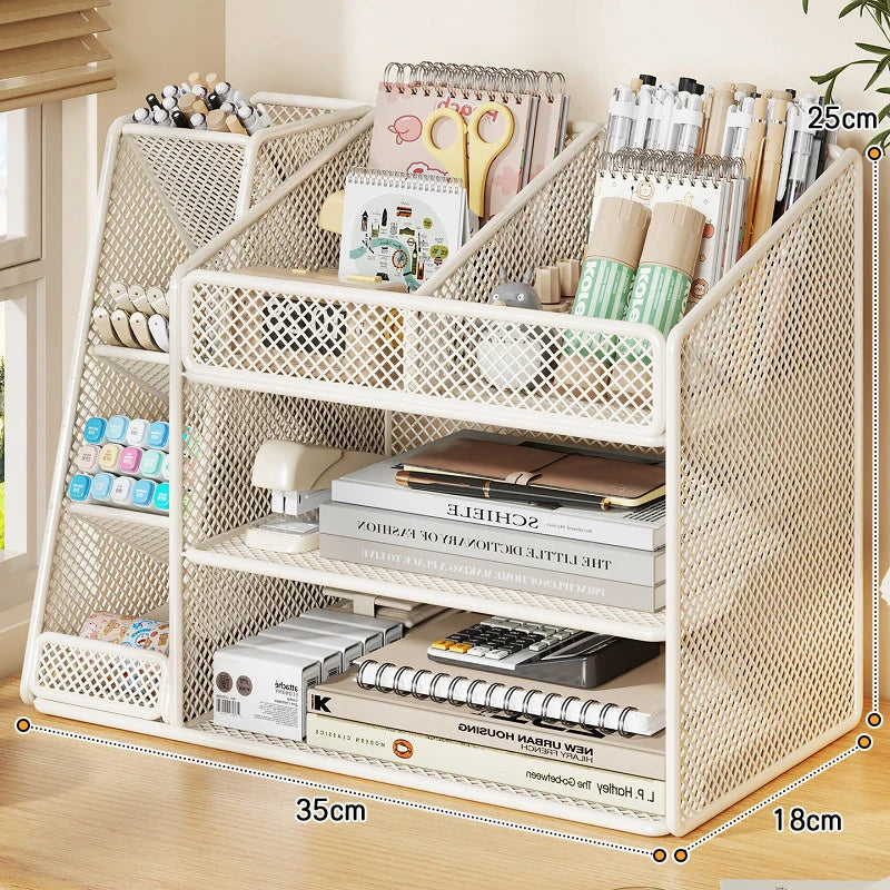 Desk Organizer Metal Mesh Angled Compartments Non-Slip Base