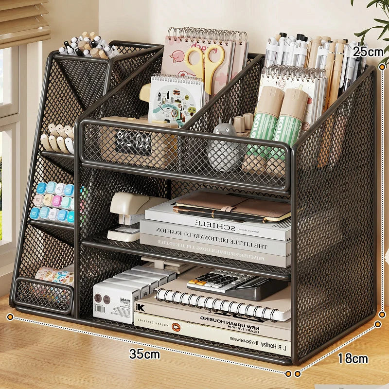 Desk Organizer Metal Mesh Angled Compartments Non-Slip Base