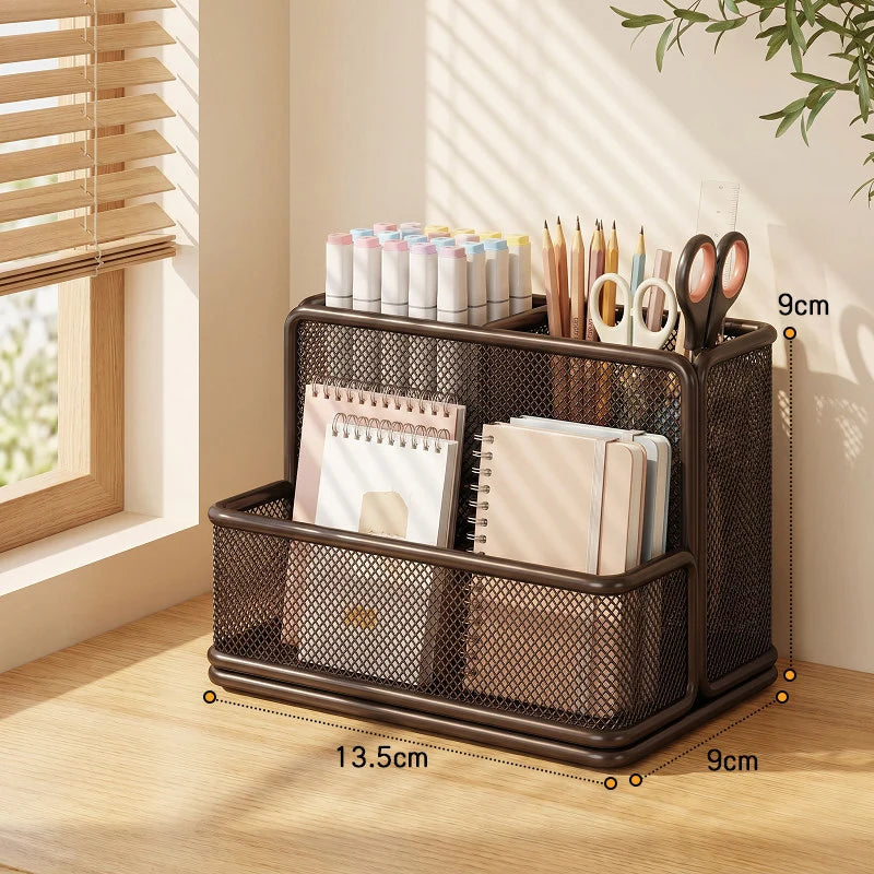 Desk Organizer Metal Mesh Multi-Compartment Non-Slip Base