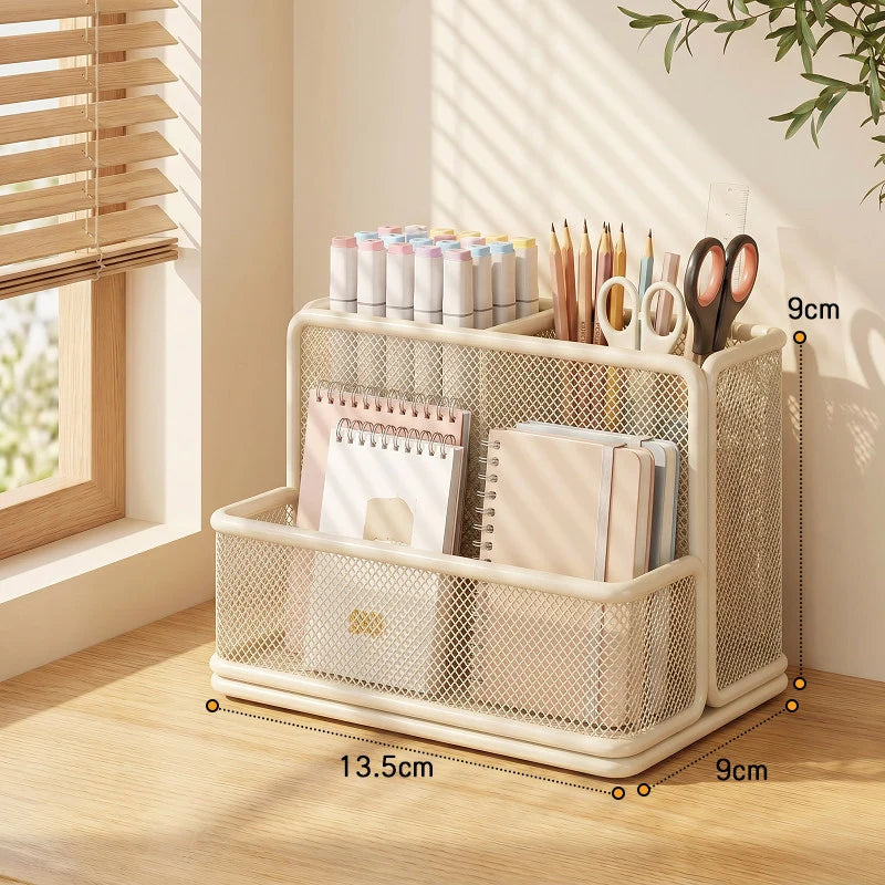 Desk Organizer Metal Mesh Multi-Compartment Non-Slip Base