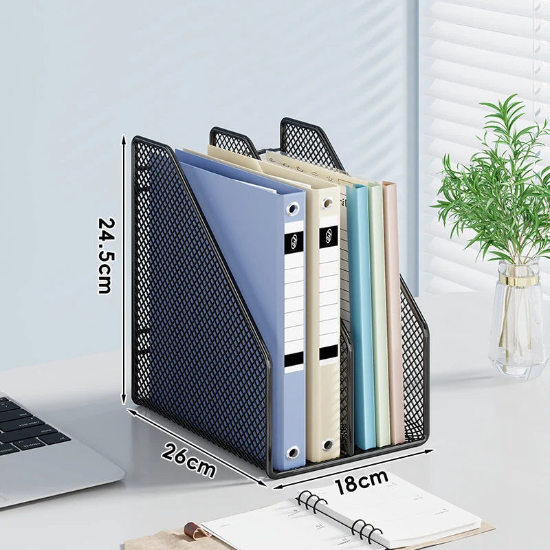 Desktop File Organizer Metal Mesh Vertical Compartments Non-Slip Base
