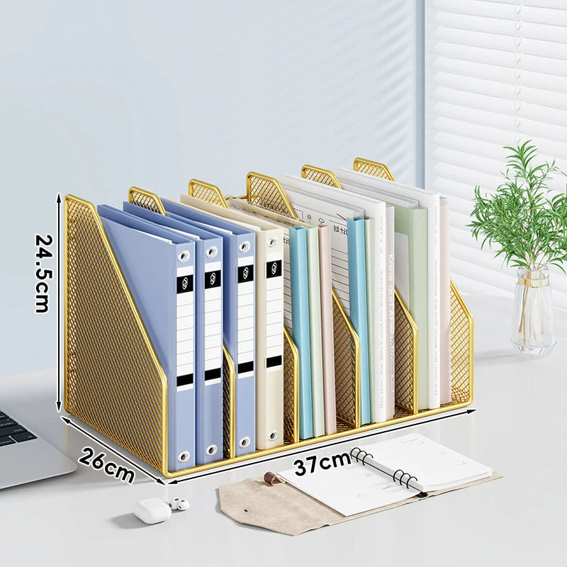 Desktop File Organizer Metal Mesh Vertical Compartments Non-Slip Base