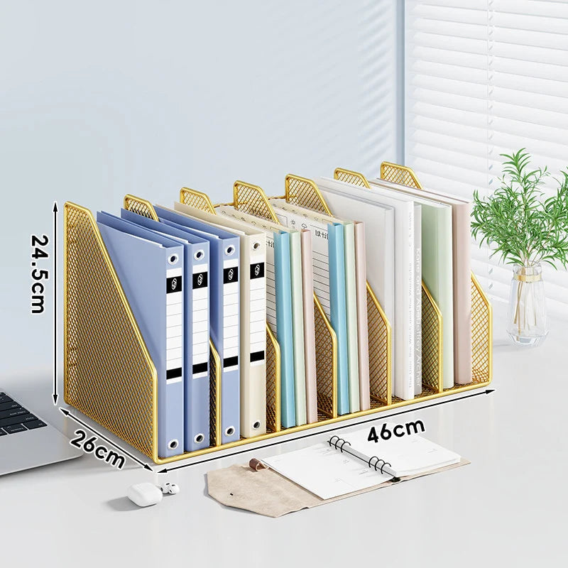 Desktop File Organizer Metal Mesh Vertical Compartments Non-Slip Base