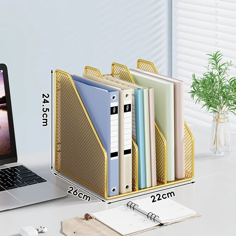Desktop File Organizer Metal Mesh Vertical Compartments Non-Slip Base