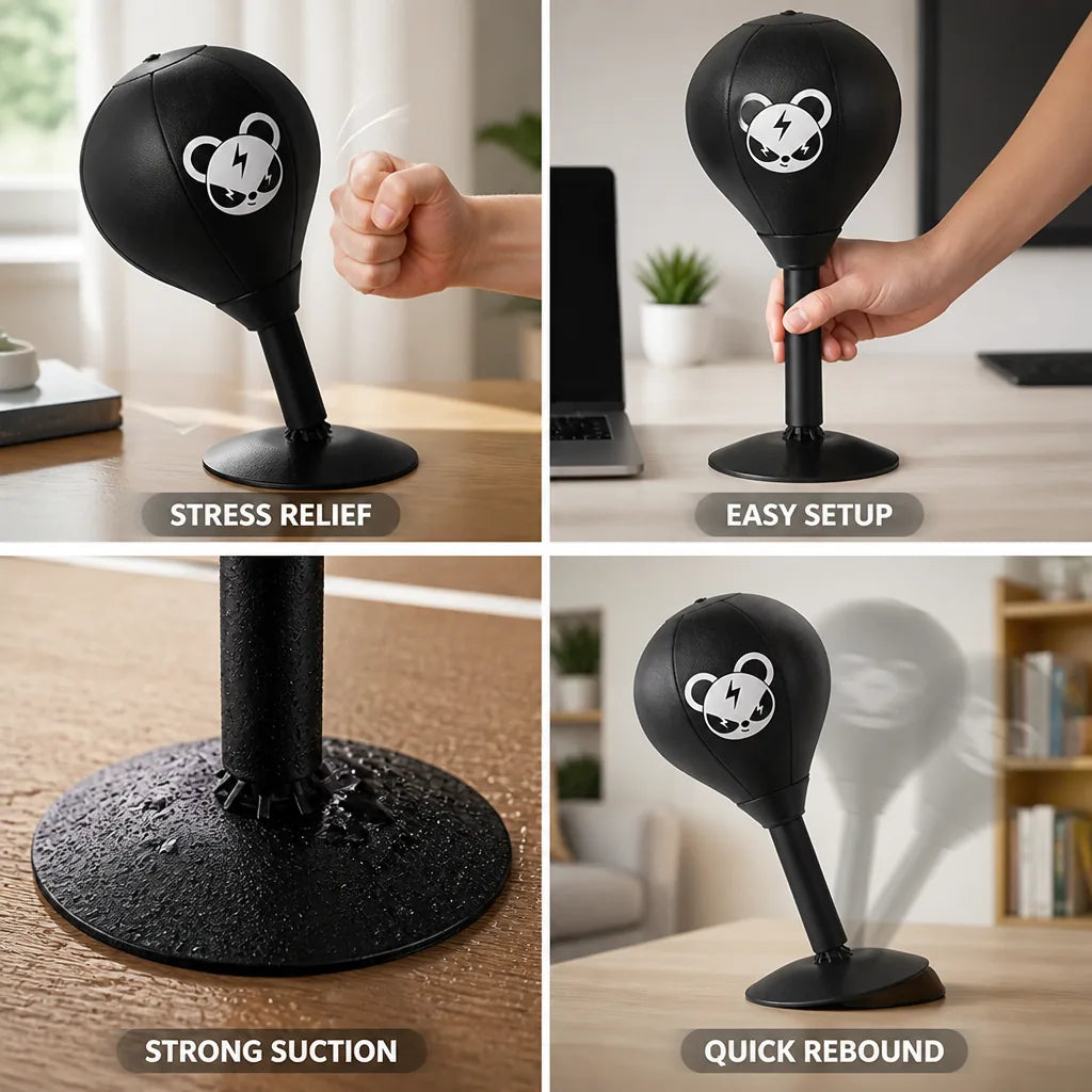 Desktop Punching Bag PU Leather Suction Base & Quick Rebound