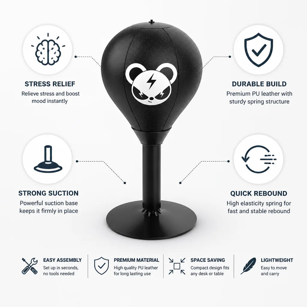 Desktop Punching Bag PU Leather Suction Base & Quick Rebound