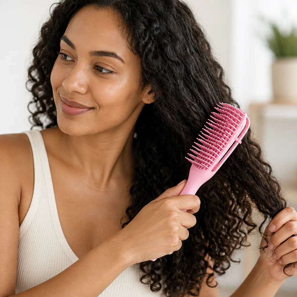 Detangling Brush Curly & Kinky Flexible Bristles Non-Slip Handle