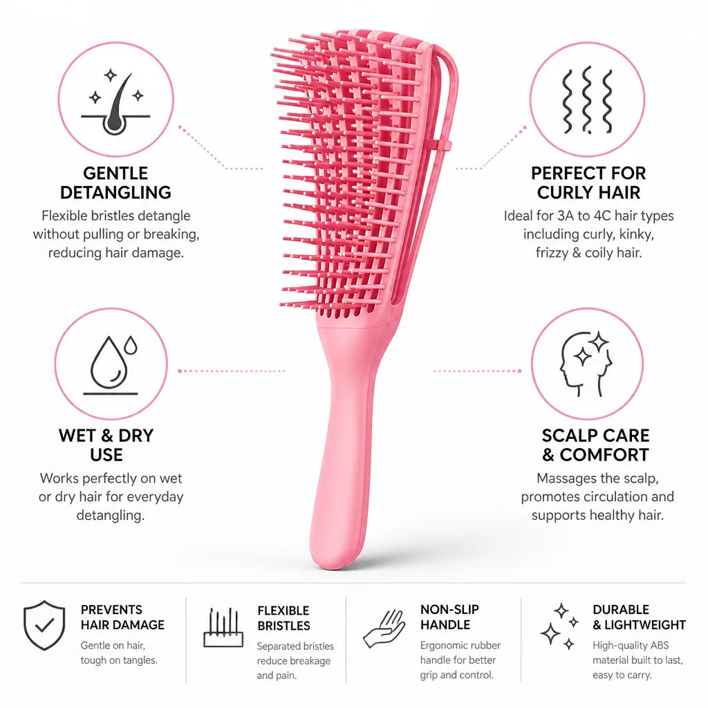 Detangling Brush Curly & Kinky Flexible Bristles Non-Slip Handle