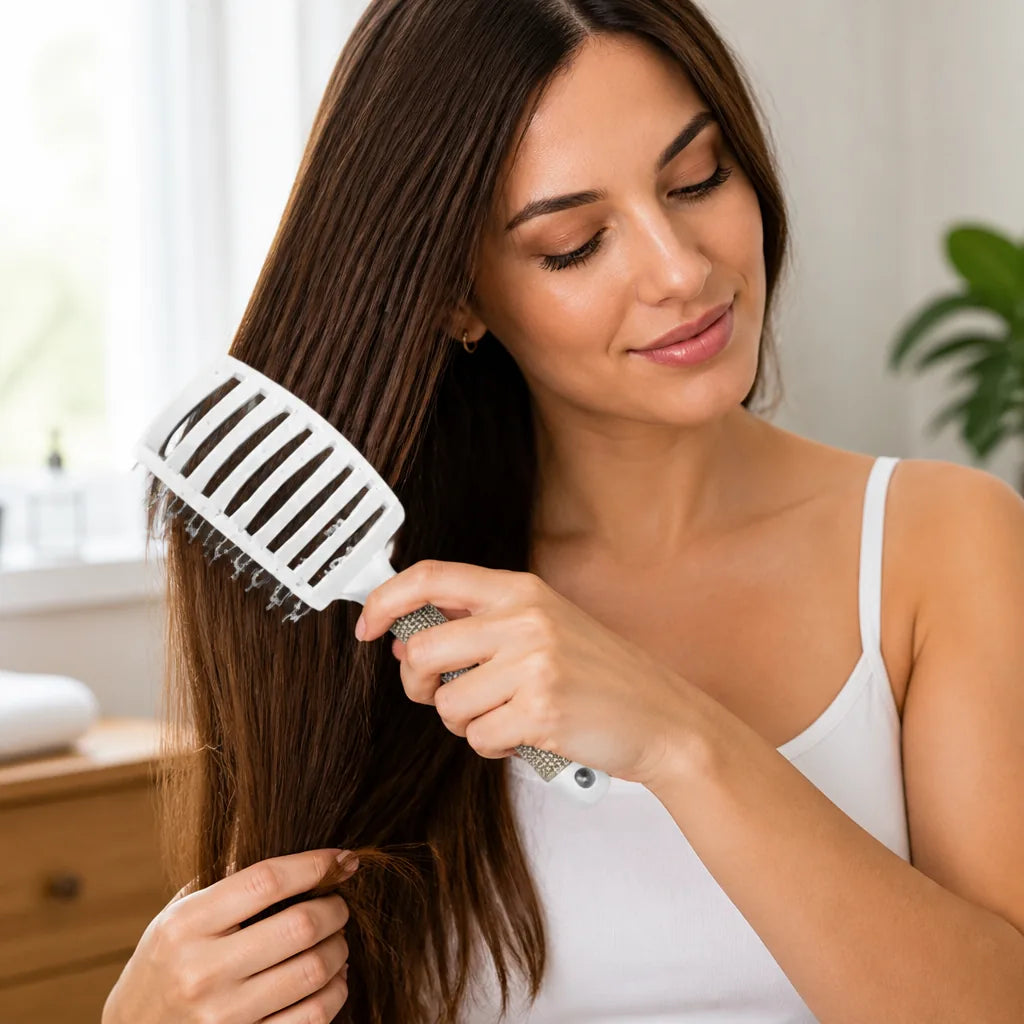 Detangling Brush Flexible Nylon & Natural Bristles Ergonomic Handle