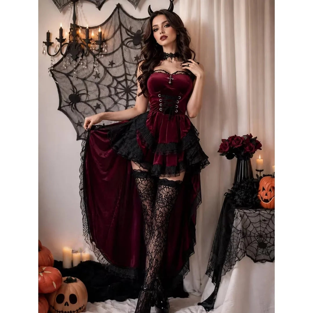 Devil Costume Gothic Lace Four-Piece Layered Skirt