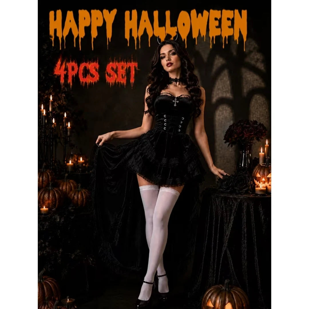 Devil Costume Gothic Lace Four-Piece Layered Skirt