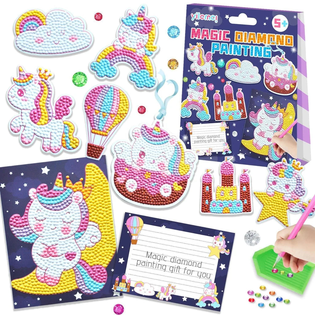 Diamond Painting Kit Unicorn & Dinosaur Numbered Canvas Set