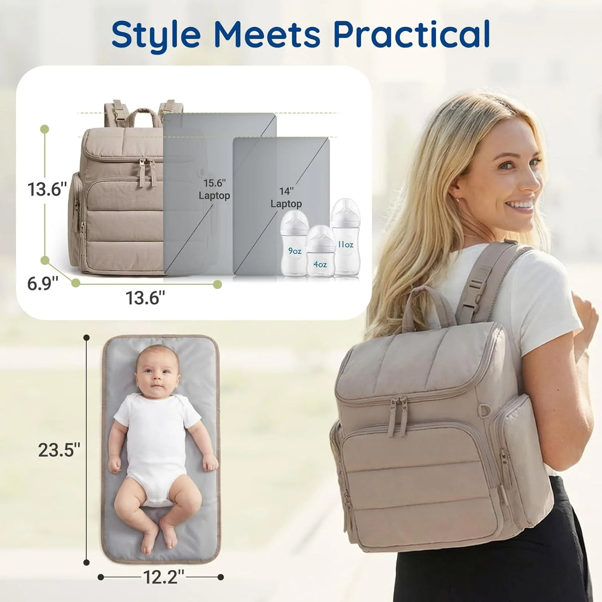 Diaper Backpack Insulated Bottle Pockets Stroller Loops Multiple Compartments