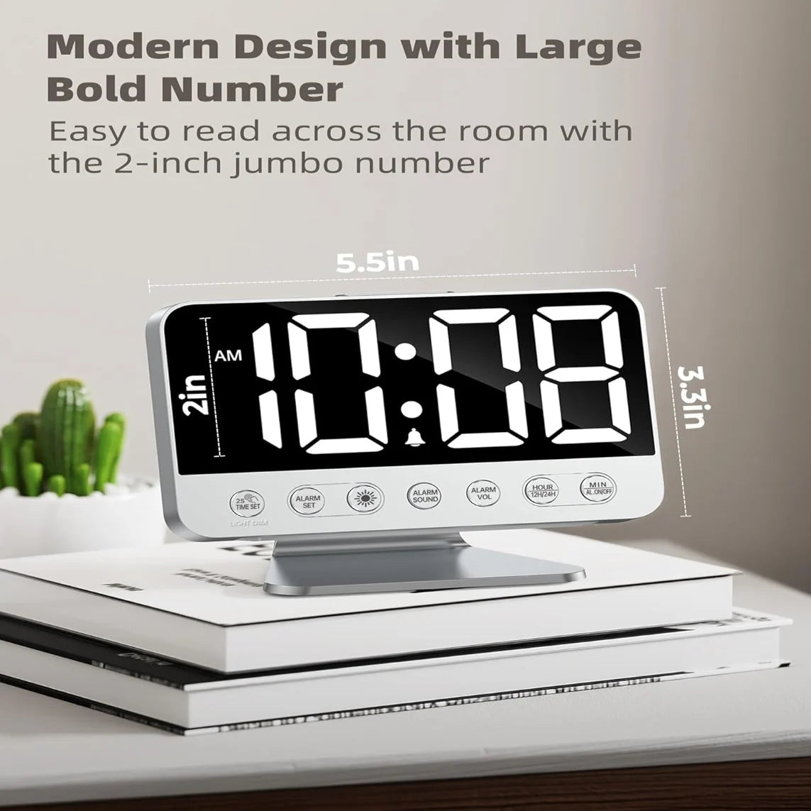 Digital Alarm Clock 2-Inch Battery Backup & USB Charging