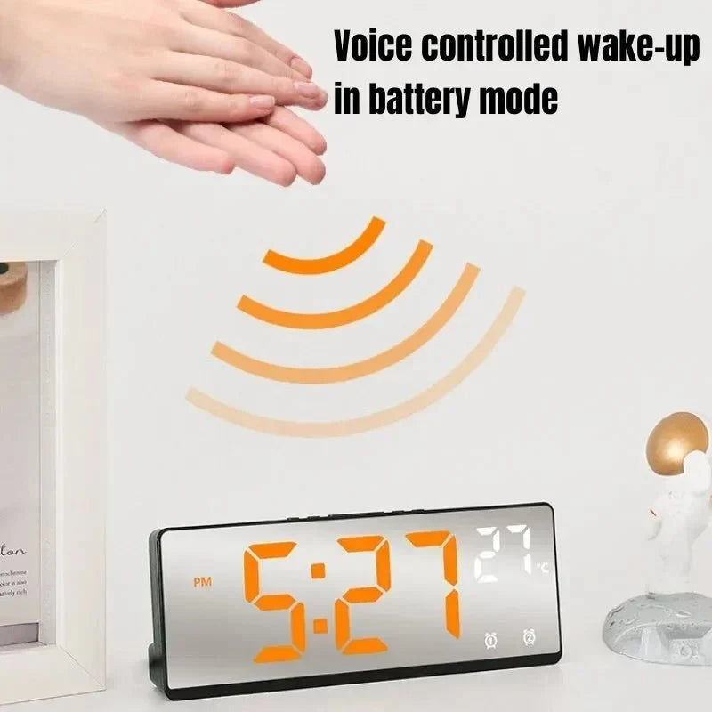 Digital Alarm Clock Voice-Activated Dual Alarms Adjustable Brightness