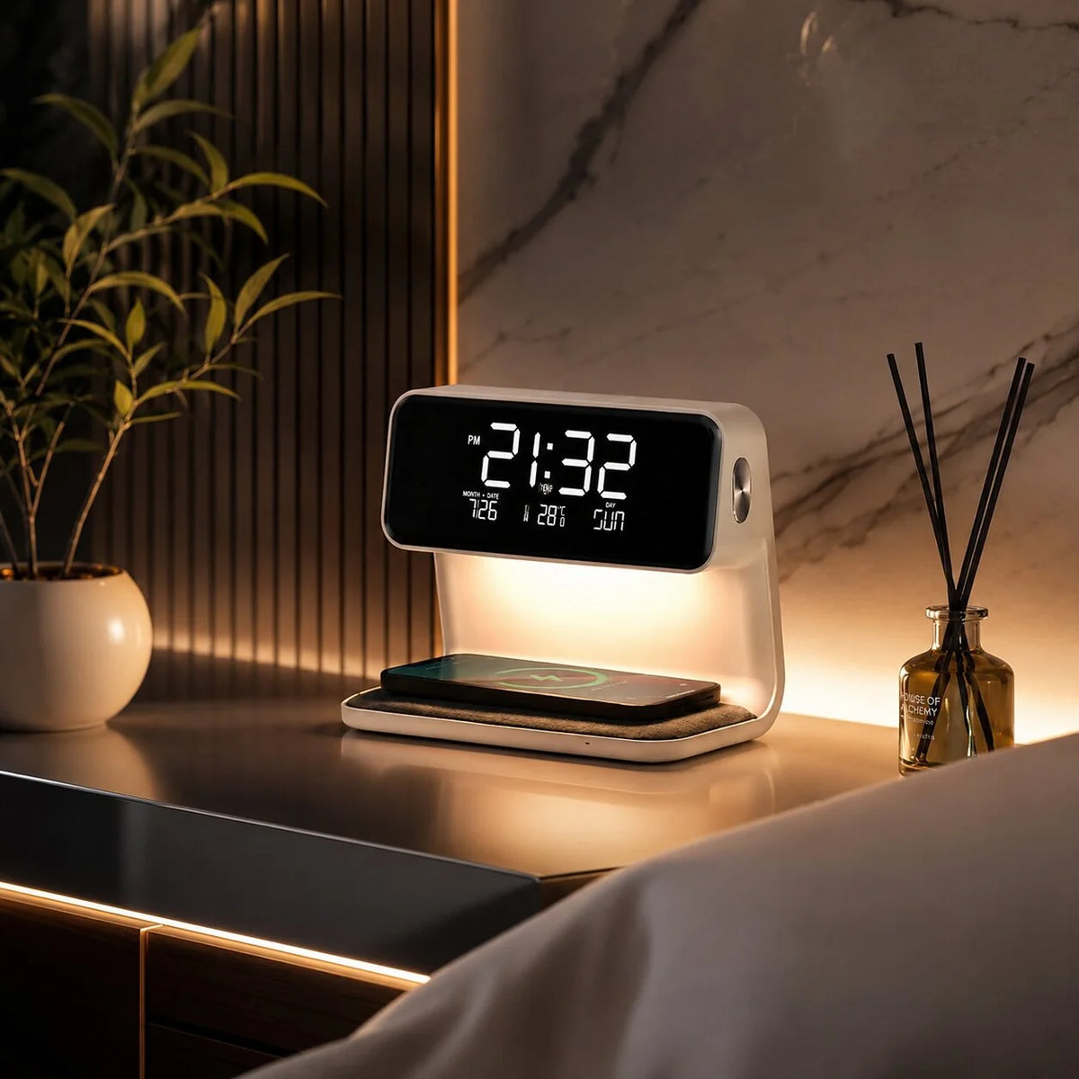 Digital Alarm Clock Wireless Charging Touch-Dimmable LED Light LCD Display