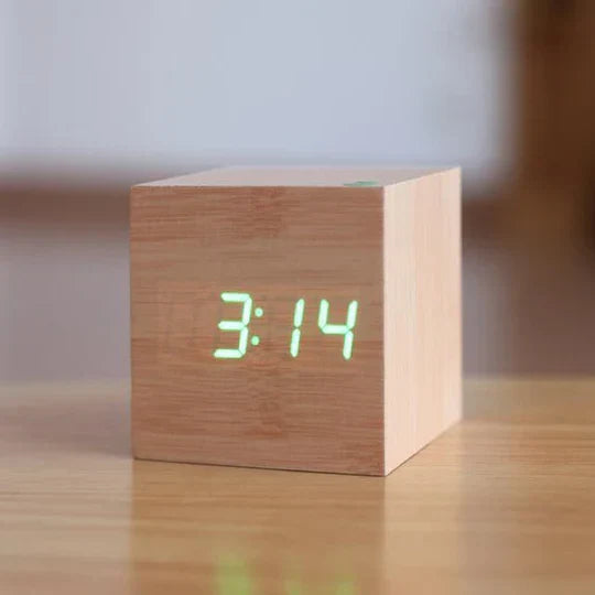 Digital Alarm Clock Wooden LED Display USB & Battery Powered