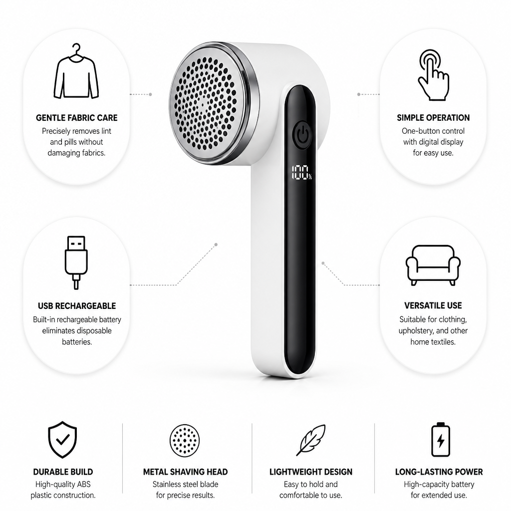 Digital Display USB Rechargeable Lint Remover (For Clothing & Upholstery)