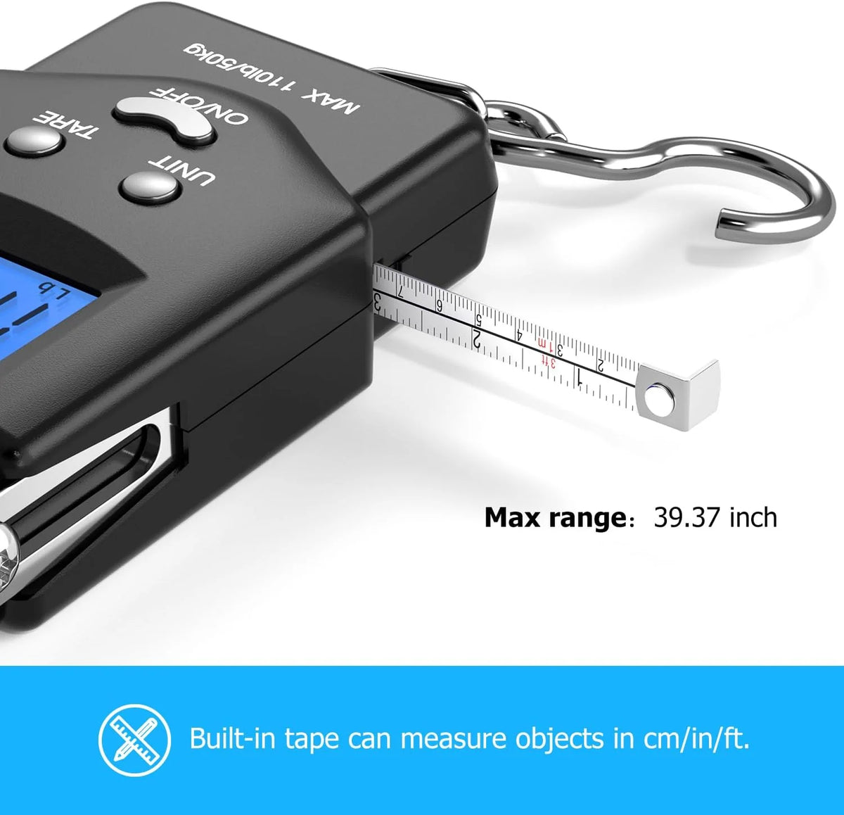 Digital Hanging Scale 110 lb Built-In Tape Measure