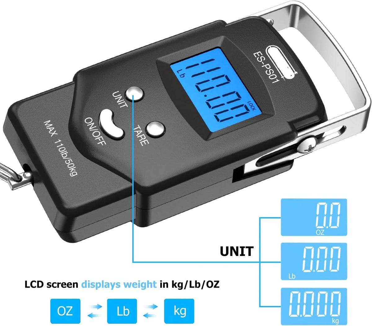 Digital Hanging Scale 110 lb Built-In Tape Measure