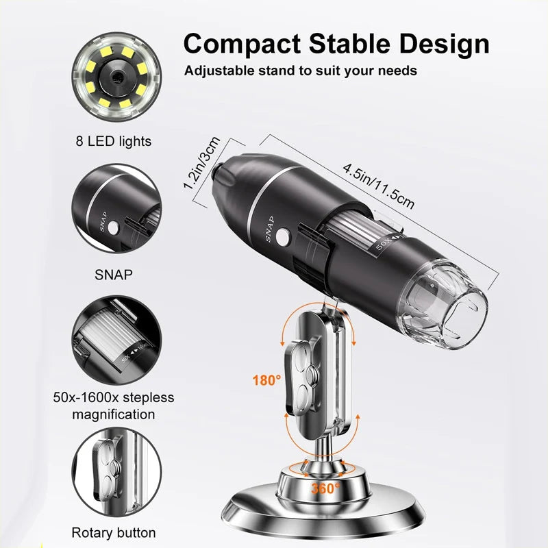 Digital Microscope 1600× Magnification USB-Powered