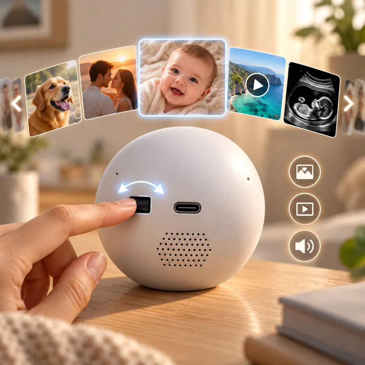 Digital Photo Display Sphere 2.75-Inch HD USB-C Transfer