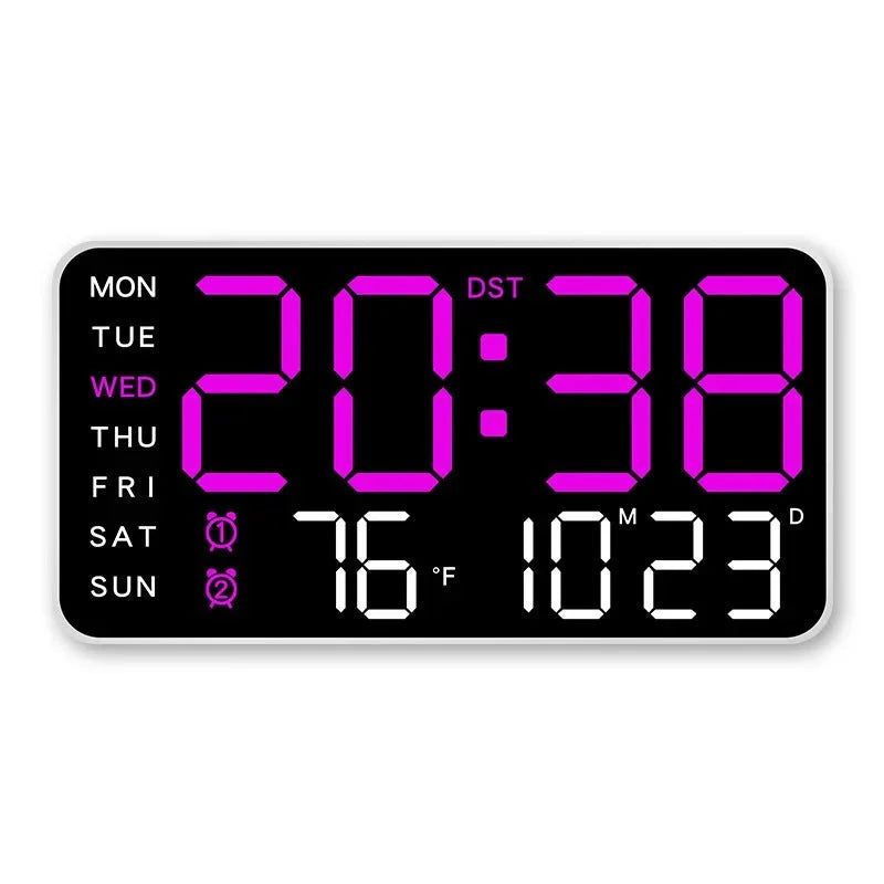 Digital Wall Clock Remote Control Dual Alarm Temperature Display