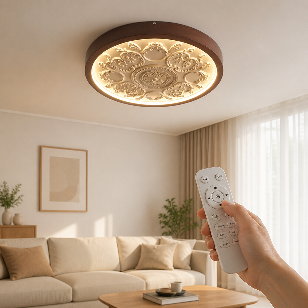 Dimmable Remote-Controlled Carved Floral LED Ceiling Light