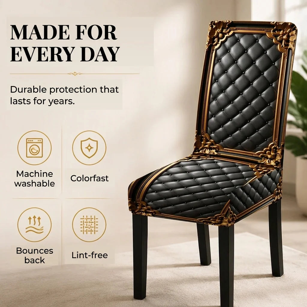 Dining Chair Covers Stretch Fit Baroque Print Machine-Washable