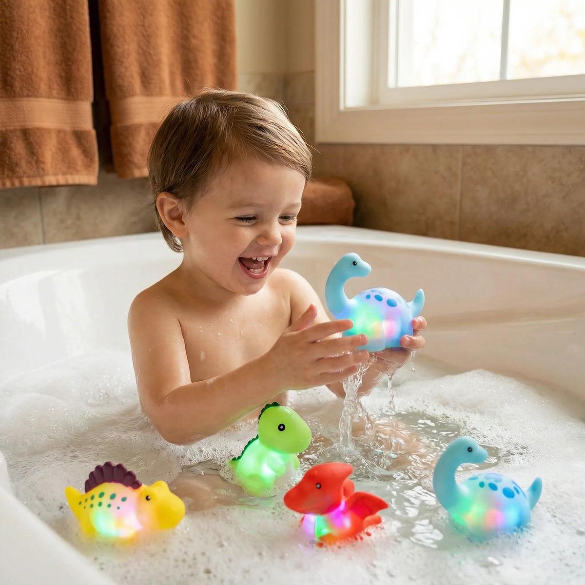 Dinosaur Bath Toy Color-Changing LED Floating Night Light BPA-Free