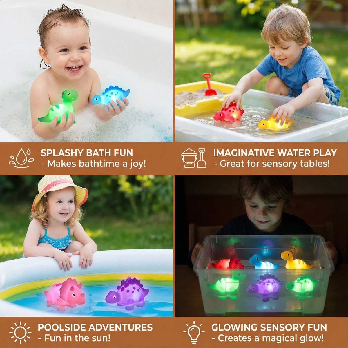 Dinosaur Bath Toy Color-Changing LED Floating Night Light BPA-Free