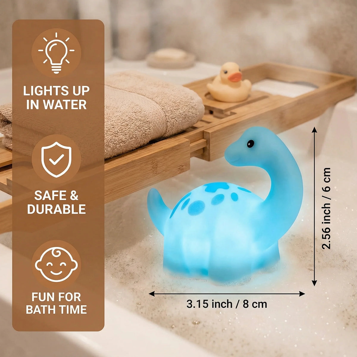 Dinosaur Bath Toy Waterproof Color-Changing LED BPA-Free