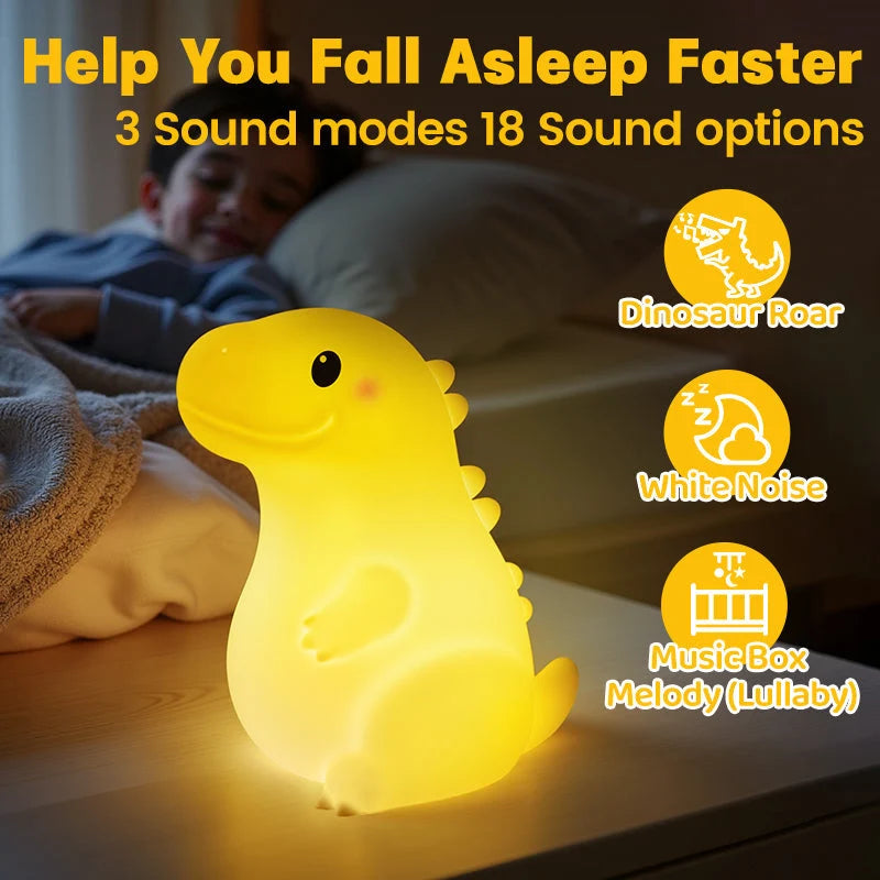Dinosaur Night Light Silicone Soft Glow & 18 Sounds