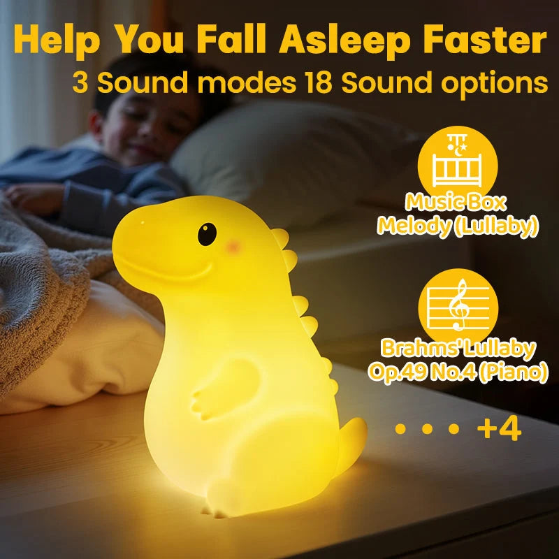 Dinosaur Night Light Silicone Soft Glow & 18 Sounds